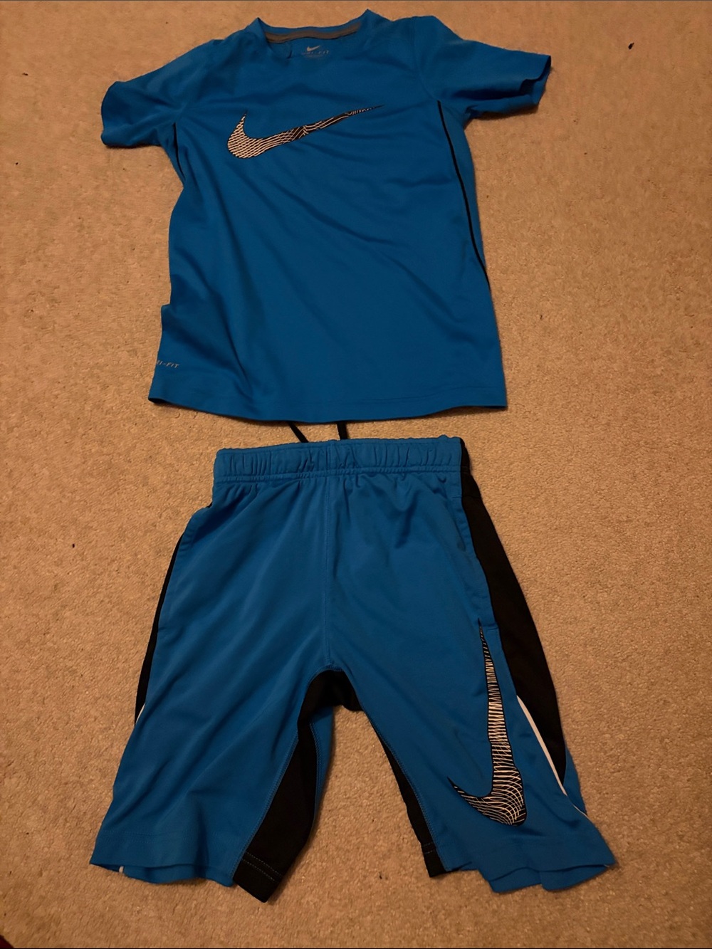 Nike Bright Blue Boys Athletic Tee and Shorts Set with Black Accents